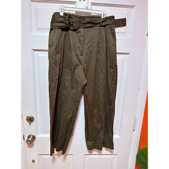 Banana Republic Cruz Pleated Wide Leg Chino Trousers Spiced Olive Green Size 14 - Picture 4 of 9